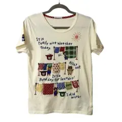 rough ラフ 半袖 Tシャツ クマ 刺繍 アイボリー 可愛い Mサイズのサムネイル