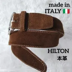 ✨️イタリア製 本革✨️Hilton ブラウン スエード ベルト メタルバックルのサムネイル
