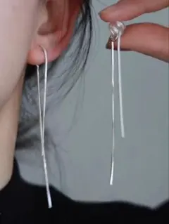 華奢 ロングチェーン揺れる 上品 イヤリング シルバー 韓国 結婚 上品 通勤