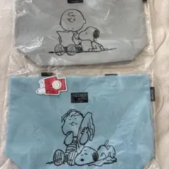 スヌーピーランチバッグ グレー ブルー 2個セット