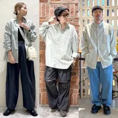 ゆ*と様 niko and ... ストライプビッグシャツ グリーン