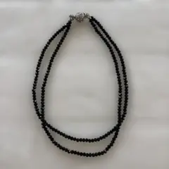 ブラックビーズ2連ネックレス 40cm