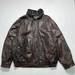 90s ノーティカ レジーボンバージャケット XL ダークブラウン 本革7920のサムネイル