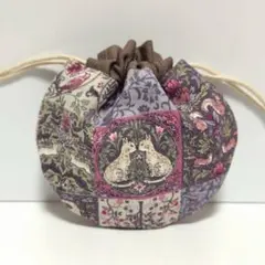 くすみピンクと動物　 ミニミニ まんまる 巾着　ハンドメイド