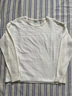 earty music 白色ニット 薄手 レース 刺繍 前見頃 レディース