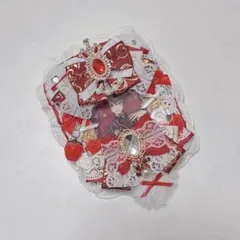 硬質カードケース デコ レースデコ 痛硬質ケース 赤 白 猫耳