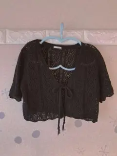 G U 黒 透かし編み クロップドカーディガン　Mサイズ