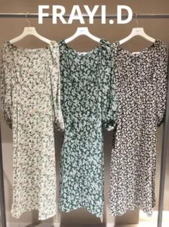 FRAYI.Dフレイアイディー　ロングパフスリーブワンピース　花柄　ブラック