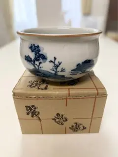 【箱付・美品】常滑焼 陶華 染付 山水図 茶碗 抹茶碗 煎茶道具 和食器