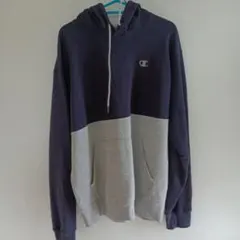 Champion フード付きパーカー M ネイビー/グレー