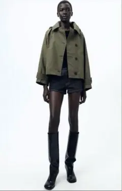 ZARA ザラ フード付き ショート丈 トレンチコート オリーブ