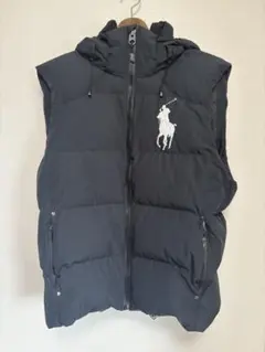 ラルフローレン フード付きダウンベスト 黒　ビックポニー　刺繍　Ｍサイズ
