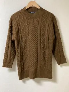 nano universe ケーブル編みブラウンニット 長袖