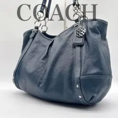 【COACH】コーチ ワンショルダー シルバー金具 チャーム付き ネイビー