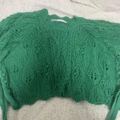 ZARA グリーン ケーブル編み ニット