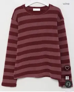 ストライプ長袖ニット　ワインレッド