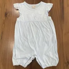 プティマイン petit main 水色 刺繍入りロンパース 70