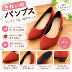 Le sourire 24.5cm 赤系 ポインテッドトゥ 太ヒール パンプス