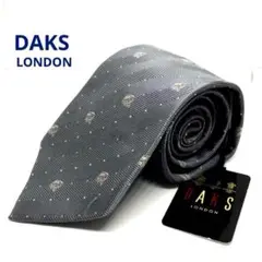 未使用! DAKS ネクタイ　グレー　ドット&ロンドンバス　シルク100%