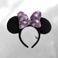 ディズニー ミニー 水玉 リボン カチューシャ 紫 スパンコール パープル