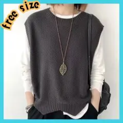 ジレ レディース ニット ニットベスト フリーサイズ シンプル 体型カバー 春