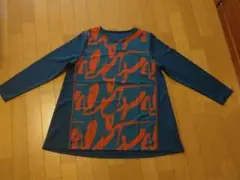 【新品】華やか✨クルーネック　カットソー　長袖　M−Ｌ　深い青緑とオレンジ色