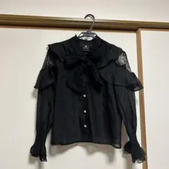 ロジータ ROJITA ボウタイリボンラッフルブラウス　ブラック　黒　長袖