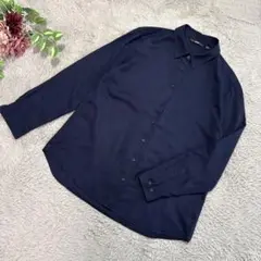 【ユニクロ UNIQLO】レーヨン シャツ ネイビー 長袖 L 紺 定番