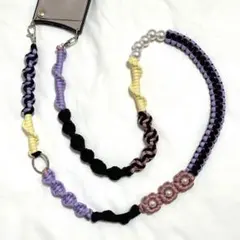 スマホショルダーストラップ パラコード 花 パール ビール パープル ブラック