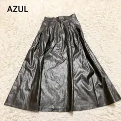 AZUL ブラック フレアスカート Mサイズ　フェイクレザー　Aライン　上品