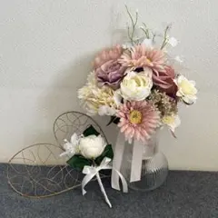 ウェディングブーケ•ブートニアセット　造花　ピンク　前撮り