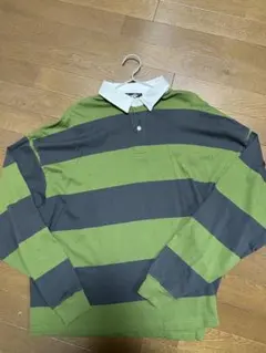 緑と黒のストライプ ポロシャツ 長袖