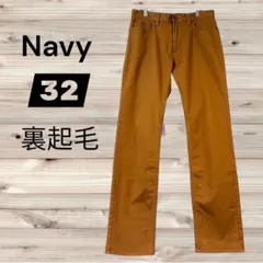 Navy 【32】裏起毛 カジュアルパンツ・裏地チェック柄