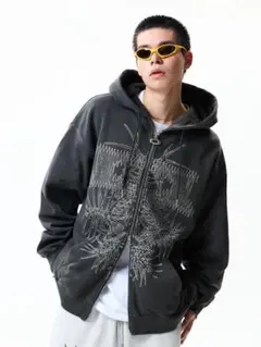 CRITIC グレー ジップアップフーディ パーカー　サイズXL