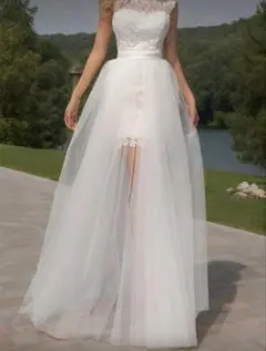 ウェディングドレス　アレンジ　ラップスカート　取り外しトレーン　花嫁