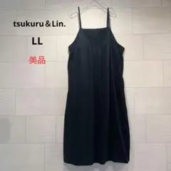 美品　キャミワンピース　LL 黒　ゆべし　ナチュラル　ポケット　リンネル　タグのサムネイル