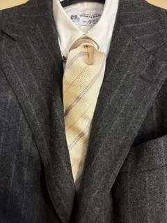 【イタリア製】Talarico シルクコットン　ネクタイ アイボリー ストライプ