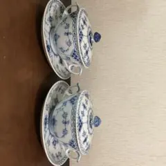 ロイヤルコペンハーゲン　ブルーフルーテッド ハーフレース　スープカップ＆ソーサー