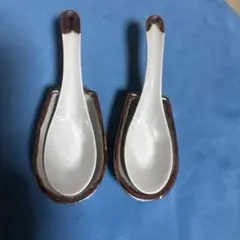 陶器製 レンゲ 2個セット 受け皿付きのサムネイル