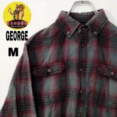usa古着 GEORGE ネルシャツ　M ワインレッド　グレー　オンブレチェック