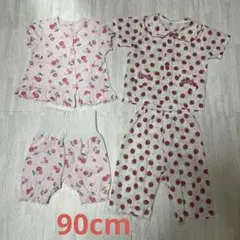 パジャマ　上下セット　半袖　前開き　90cm いちご　さくらんぼ