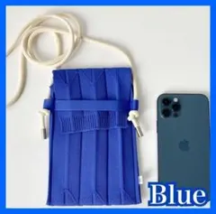 スマホ ポシェット バイカラー ブルー 韓国 トレンド 折り畳み 新品 青