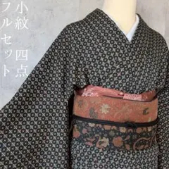 小紋　フルセット　着物　正絹　黒地　おしゃれ　粋　F5