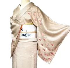 A129愛華 着物 訪問着　絞り　菱型地紋　正絹　フォーマル　身丈166cm