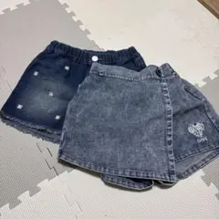 デニムブルー フラワー刺繍 ショートパンツ 110cm