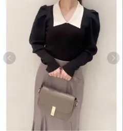 SNIDEL ブラックニットプルオーバー スナイデル リブニット トップス