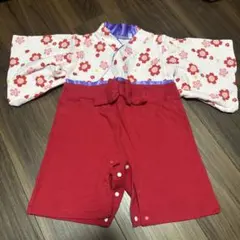 赤とピンクの花柄 ベビー着物セット 70-80cm