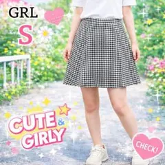 【グレイル】ミニスカート　Ｓ　ブラック　ホワイトチェック　フレア　インナーパンツ