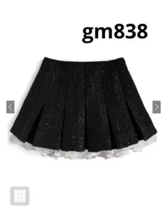 インパン裏地付きフリルツイードプリーツミニスカート ブラック[gm838]
