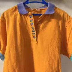 ellesse エレッセ　オレンジ ポロシャツ　Mサイズ　襟：紫　袖：グリーン